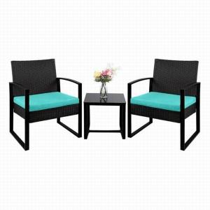 3 Pieces Outdoor Patio Bistro Conversation Set Wicker Rattan Chair Set